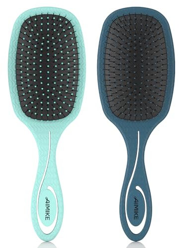 AIMIKE Bio Haarbürste Ohne Ziepen, Entwirrbürste für Locken & Lange Haare, Paddelbürste Haarbürste für Damen, Herren & Kinder, Schmerzfrei Bürste Haare, 2024 Annual Colour Share Haarbürsten Set - 2Pcs
