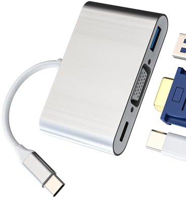 Adaptador USB C a VGA(3en 1)USB OTG 3.0 tipo C carga para MacBook PC para iPad teclado Thunderbolt Multiport Dock Conector para iPhone 16 15 TV AV DisplayPort proyector compatible con Samsung