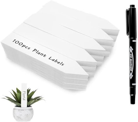 ZPLASK 100Pcs Plant Labels, Reusable Garden Seed Labels, Waterproof Plant Labels for Outdoor Plants, Plastic, Rectangular, White