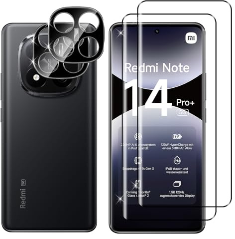 Lutree para Xiaomi Redmi Note 14 Pro Plus 5G Protector de Pantalla + Protector Cámara, [2+2 Piezas], Sin Burbujas 3D Cobertura Total Cristal Templado, HD Transparente Anti-Arañazos Película Protectora