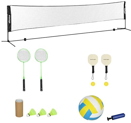 SPORTNOW Badminton, pickleball och volleyboll, 3-i-1, utomhussportspel med nät justerbar höjd 107–155 cm