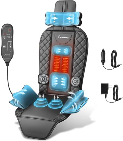 comrelax Back Massager with Heat & Traction & Vibration, Seat Massager Pad for Pain Relief Deep Tissue, Lumbar Traction, PU Leather, Foldable, for 5’ to 6’1”, Massage Chair Pad for Office Home