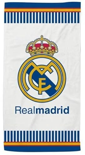 Real Madrid - Toallas de Playa - Productos Oficiales con Licencia - Varios Estilos, tamaños y Colores! (Blanco Microfibra White & Spain, 70 X 140)