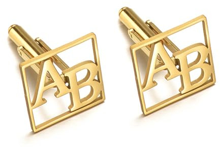 TEAMER Personalisierte Manschettenknöpfe aus Edelstahl, quadratisch, individuelle Initialen-Buchstaben, Manschettenknöpfe für Herren, Anzüge, Businesshemd für Vater, Ehemann, 20*20mm, Edelstahl, Kein