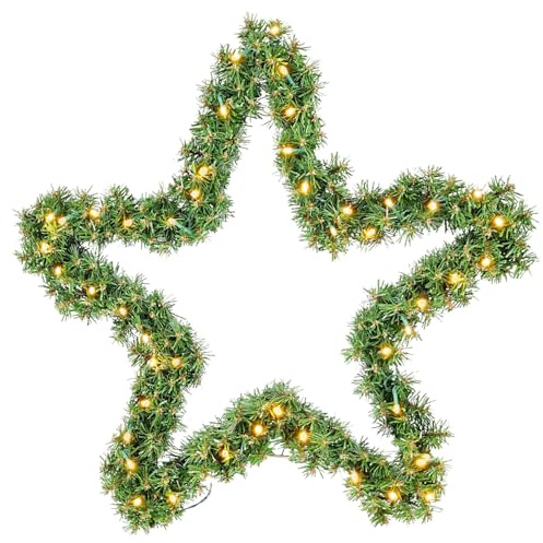 SALCAR 40 cm PVC Weihnachtsstern mit 200 grünen Zweigen und warmweißem LED Lichterkette – hochwertige Weihnachtsdekoration für Innen und Außen, mit Batteriefach und Timer