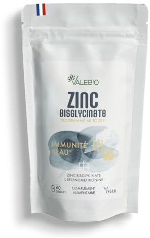 Zinc Bisglycinate 15 mg I Immunité, Peau & Vitalité I 60 Gélules I Fabriqué en France I Valebio