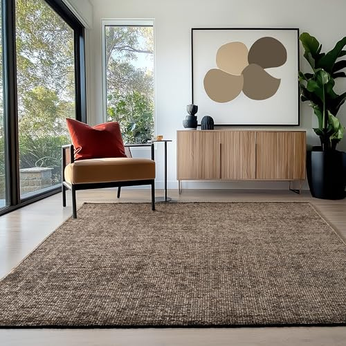 HomebyHome Baumwolle Teppich Braun 120x170 cm - Waschbar, Boho-Stil, Vintage Kelim, Kurzflor, rutschfest & Weich, Einfarbig Meliert, Für Wohnzimmer, Schlafzimmer, Büro & Küche