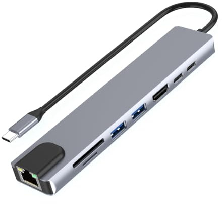 Sirxlevcy Hub USB-C con Ethernet, 4K HD, USB 3.0, Lector de Tarjetas SD, Carga PD de 87 W, Transferencia de Datos de Alta Velocidad para, MacOS
