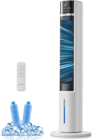 FOHERE Raffreddatore ad aria e raffreddamento ad acqua, ultra silenzioso, ventilatore a torre con Air Cooler, timer 24 ore, telecomando, serbatoio dell'acqua da 3,2 l, per soggiorno, camera da letto