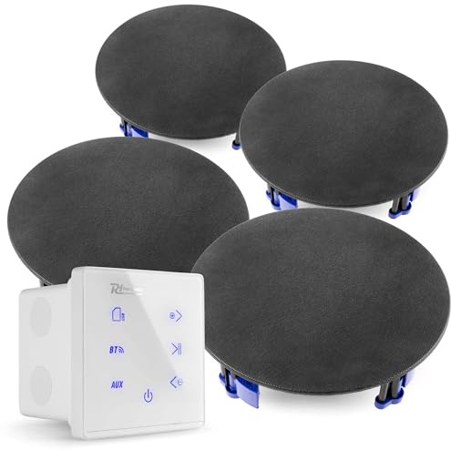 Power Dynamics A100 Bluetooth Deckenlautsprecher Set - 4X Einbaulautsprecher 6,5 - 80 Watt Verstärker Unterputzradio, 55mm Tief - Radio, USB & SD für Wohnzimmer, Büro, Gastro & Außenbereich