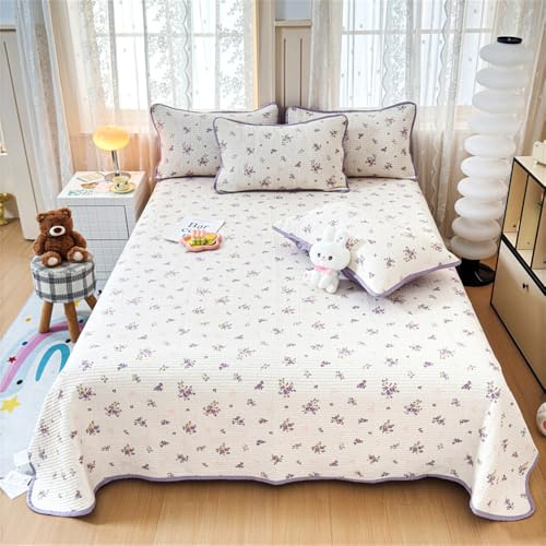 Chickwin Tagesdecke Baumwolle Bettüberwurf Gesteppt für Einzelbett Doppelbett, Blumen Drucken Reversible Gemütlich Tagesdecke Schlafzimmer Steppdecke Überwurf Sofaüberwurf (Lila,200x230cm)