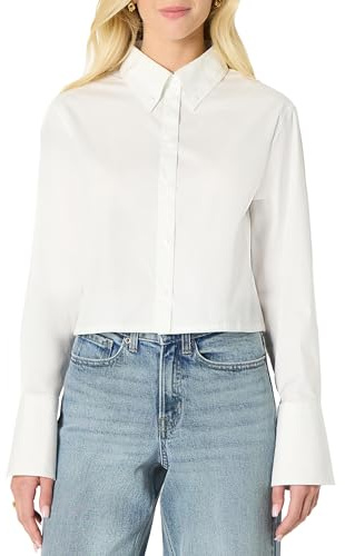 Amazon Essentials Chemise Habillée à Col Boutonné en Popeline, Coton Extensible, Coupe Oversize Femme, Blanc Vif, XXS