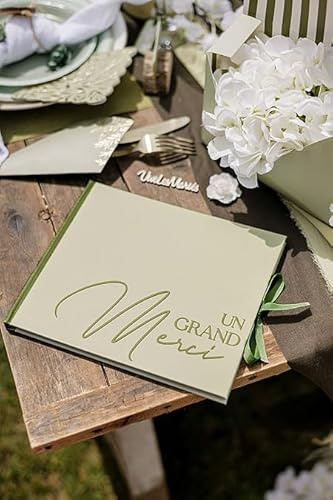 Libro degli ospiti Un grande ringraziamento, verde salvia e verde grigio, 22,5 x 19 cm, 68 pagine, copertina rigida con nastro (verde salvia)
