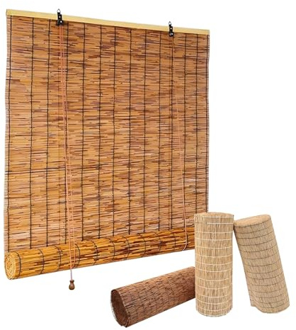 ZGHGEUO Bambusrollo Natur Bambus Rollo Rollo Nach Maß 40 60 80 100 120 140 160 180 cm Retro Schilf Vorhang mit Lifter Breit Raffrollo rollos Bambusrollo Terrasse für Pavillon Terrasse Veranda Balkon