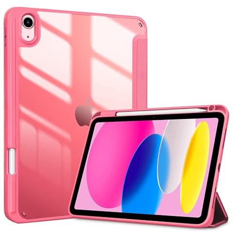 TXWLLlU Étui pour iPad (A16) 11e Generation 11 Pouces 2025, iPad 10e Generation 10.9 Pouces 2022 avec PorteCrayon, Étui de Protection Fin et Léger à Trois Volets, Rouge Pastèque