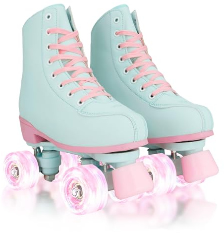 jessie Roller Skates Women, Adult Breathable PU Leather Flash Wheels Roller Skates for Beginners Professionals Indoor&Outdoor(US Size: 10)
