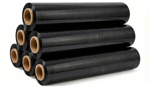 bandloo Stretchfolie Schwarz Folie zum Verpacken Möbelfolie Blickdichte Wickelfolie & Verpackungsfolie für Lager Versand und Umzug Strechfolienrolle Palettenfolie 6 Rollen Handstretchfolie 50cm 2,5kg