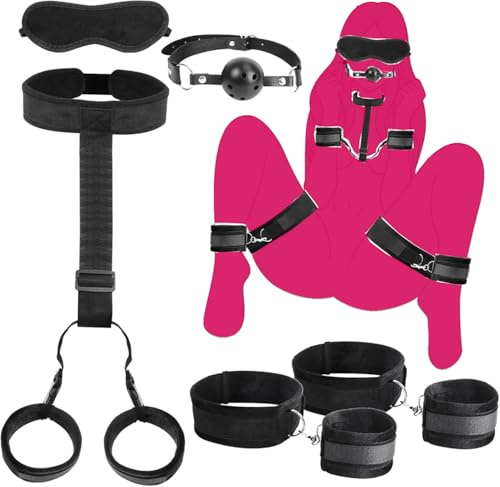 OHZOEUSO 5Pcs Bdsm Bondage Kit Set Sex Bed Restraints Belts for Wrists and Ankles Couples Fuzzy Hand Cuff Set Handcuffs for Grownups Adults Bedroom Sex Hand Cuff Bracelets Sex Tie Up Set Women Sweater