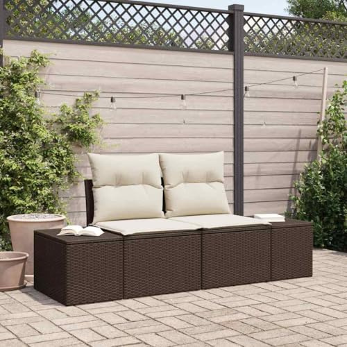 Yunovire Gartensofa Braun 123x62x69cm, Poly-Rattan Outdoor Sofa für Terrasse, Balkon, Garten, Robustes Loungesofa mit Stahlrahmen, wetterfest, 2-Sitzer
