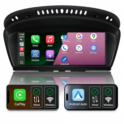 Schermo Autoradio CarPlay wireless per BMW E90 E91 E92 E93 2005-08 CCC 8.8 | Sistema Linux con avvio rapido 2s,Plug&Play,Androidauto,compatibile M5 M6,controllo iDrive originale,Bluetooth,USB,DSP,FM RDS