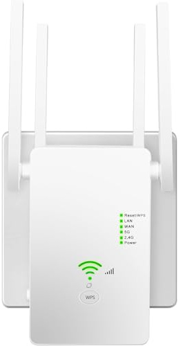 WLAN Repeater WLAN Verstärker 1200Mbit/s Dual-Band WiFi Booster mit Repeater/Router/Access Point Modus,4 Antennen,Einfache Einrichtung,WiFi Range Extender mit LAN/WAN Port