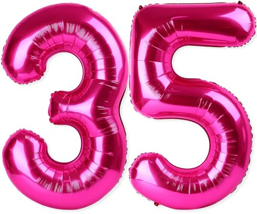 35 palloncini giganti a elio con numero 35, 101 cm, colore fucsia, decorazioni per 35° compleanno, anniversari, eventi, decorazioni per feste femminili (rosa acceso)