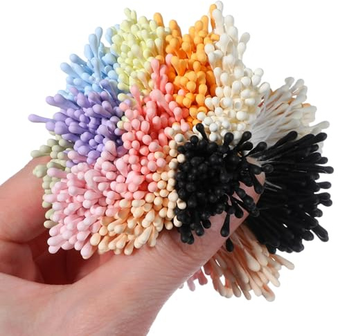 Ouligay 1200stk Flower Stamens, Pfeifenreiniger Blumen Staubblatt mit Zwei Perlen Köpfen, Bunt Blumen Staubblätter zum Basteln, 3mm Künstliche Blütenstaubblätter für Zubehör DIY Blumenstrauß Handwerk