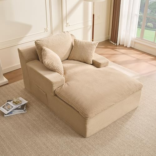 Litbird Canapé-Lit 1 Place, Fauteuil Nuage Grand Confort en Velours Côtelé, Lit d'Appoint Compact pour Petit Espace, Studio ou Chambre, sans Montage,Camel