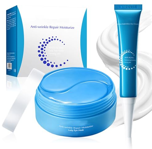 Collagene Patch Occhi 60 Pezzi + Collagene Crema Occhi 20g, Patch Occhi Collagene e Acido Ialuronico, Crema Occhi Acido laluronico, Trattamento Mirato per Occhiaie, Borse, Rughe e Gonfiore