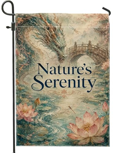 Bandera de jardín de dragón, oriental tradicional puente de lirio de agua, verde azulado, doble cara, banderas decorativas exteriores para porche delantero al aire libre, césped, patio, terraza, 12 x