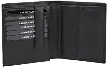 LEAS Geldbörse im Hochformat mit Klappe für sehr viele Karten Sicherheits Portemonnaie mit RFID Schutz Blocking Folie und Geschenk Box Echt-Leder, schwarz