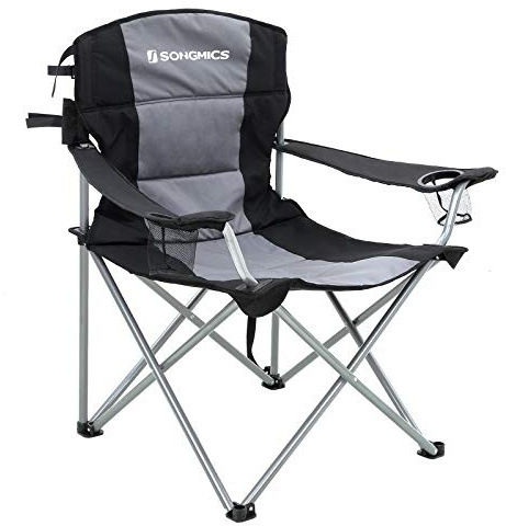 SONGMICS XL campingstol, hopfällbar, med svampkudde, bred och bekväm, hållbar struktur, maximal belastning 150 kg, utomhusstol, svart GCB07BK