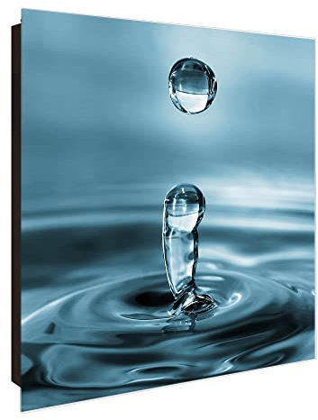banjado Großer Schlüsselkasten Glas - Schlüsselbox 30x30cm mit 50 Haken - Schlüsselkasten modern für Schlüsselaufbewahrung mit beschreibbarer, magnetischer Glastür - Motiv Wassertropfen
