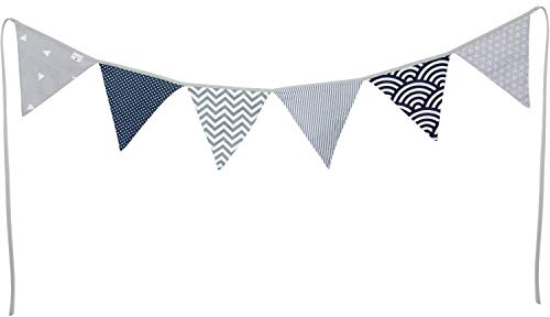 PREMYO Festoni Bandierine Colorate Stoffa Triangolari - Decorazione Cameretta Bambino Ghirlanda Nascita - Grigio Blu