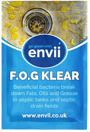 Envii FOG Klear Trattamento Biologico a Enzimi per Fosse Biologiche e Scarichi Domestici | Elimina Grasso, Olio e Unto | 12 Pastiglie Naturali per Pulizia e Manutenzione