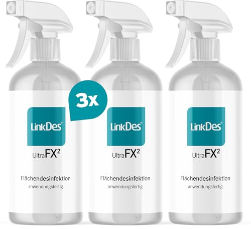 LinkDes UltraFX2 Flächendesinfektion, ohne Alkohol, begrenzt viruzid EN14476 - anwendungsfertig (3x 500 ml