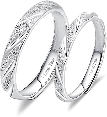 ANAZOZ Anello Argento 925, Rotondo Bucciato Anello Per Regolabile, I LOVE YOU Incisione, Fedine Fidanzamento Coppia