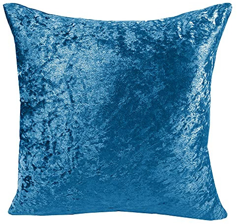 Essentials2publik 18 x 18 Decorative Crushed Velvet Filled Cushion Pillow With Covers - 45cm x 45cm Soft Solid Color Seat Back Cushion Filled Case Square Pillowcase for Couch Sofa Bed Car (Teal)