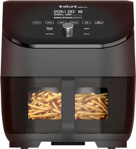 Instant Port Vortex Plus 6 en 1 Freidora de Aire Digital con ClearCook y Función de Asar, Recalentar, Hornear y Deshidratar, Negro con mirilla, 1.700 W – 6L