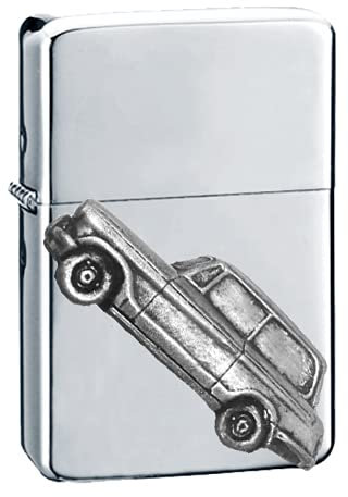 Britisches Oldtimer Herald 948 Est. ref251 Zinn-Effekt Design auf einem Flip-Top-Benzinfeuerzeug, winddicht, Silber nachfüllbar