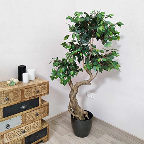 Kunstpflanze Ficus 100 x 160cm im Topf künstlicher Bonsai Baum groß Deko