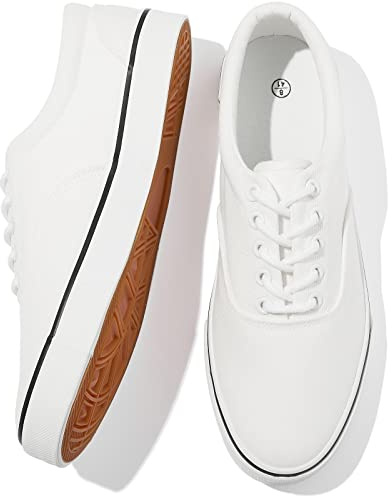 FRACORA Mens White Canvas Sneakers Tennis Shoes for Men(White, US9.5)