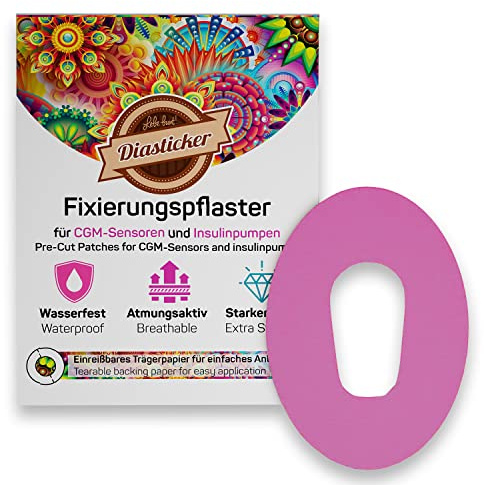 Diasticker | Dexcom G6 självhäftande lappar (10 st, rosa) | Vattentät - andningsbar - starkt grepp | CGM-sensor lapp, fixering, tejp, plåster, fixeringsgips