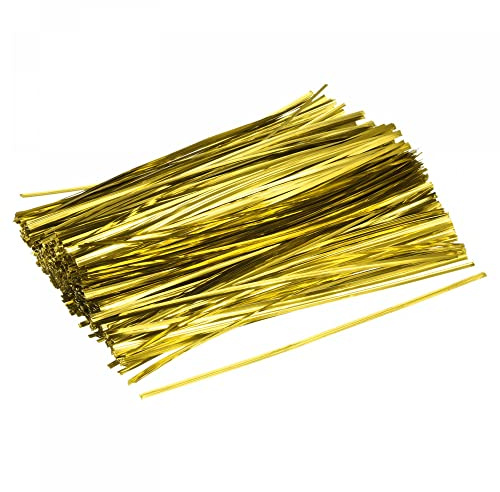 sourcing map Foil Twist Ties 8 20cm Metallic Plastic Closure Tie for Tying Bread, Candy, Cookies, Gift Bags Arts Crafts Ties Gold Tone Pack of 750