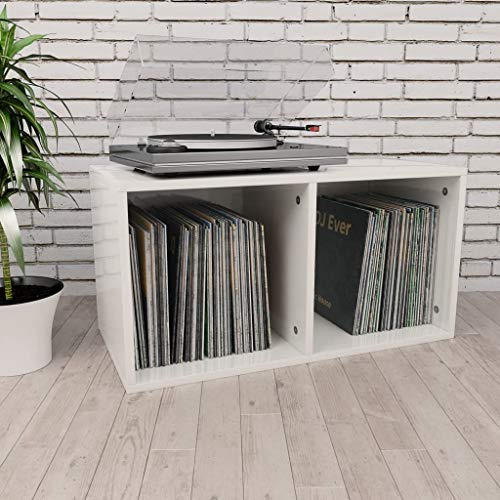 Festnight Schallplatten Aufbewahrung Plattenregal Schallplatten-Aufbewahrungsbox Schallplattenregal Schallplatten Schrank Schallplatten Aufbewahrung Wand Hochglanz-Weiß 71×34×36cm