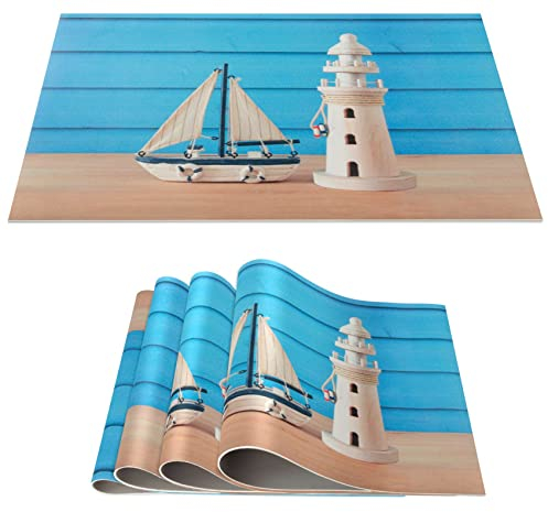Mantel individual lavable, PVC, antideslizante, mesa de comedor, decoración para interiores y exteriores, 30 x 45 cm, faro marítimo, juego de 4 unidades