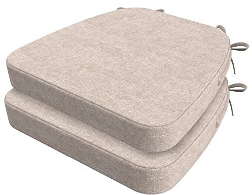 AAAAAcessories D-Shaped Chair Cushions, 2 Thick Dining Chair Pads with Ties and Removable, Machine-Washable Cover, 17 x 16, Set of 2, Oatmeal Beige