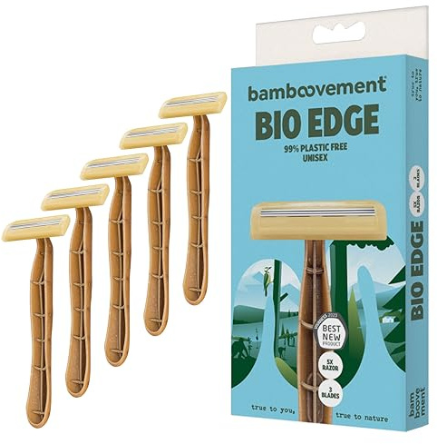 The Bamboovement 99% Plastikfreier Nachhaltiger Einwegrasierer für Männer – 3 Premium-Klingen für eine schnelle und sanfte Rasur, umweltfreundlicher Nassrasierer für Herren, Unisex-Set mit 5 Rasierern