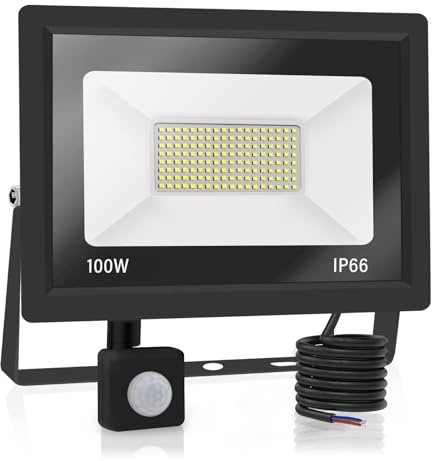 Jefedana LED Strahler mit Bewegungsmelder 100W 10000LM 6000K IP66, 1 Stück | Mit Bewegungsmelder, superhell 10000LM, IP66 wasserdicht, 6000K Kaltweiß, ideal für Garten Garage Hof, langlebig