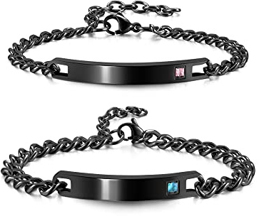 PiercingJak Partnerarmbänder mit Gravur Damen Herren Armband Edelstahl Paar Partner Armbänder Freundschaftsarmbänder Armkette mit Strass Liebe Freundschaft Personalisierte Geschenke, Silber